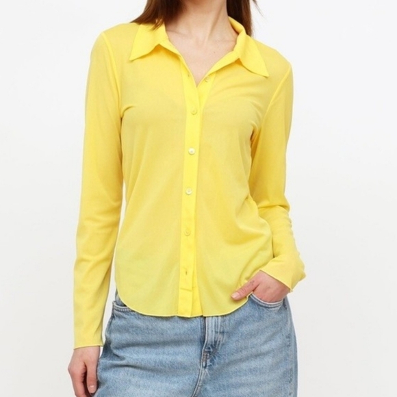 Wilfred Aritzia Pose Jersey Yellow Button-Up Tencel Lyocell Soft Shirt Size L - Picture 1 of 12